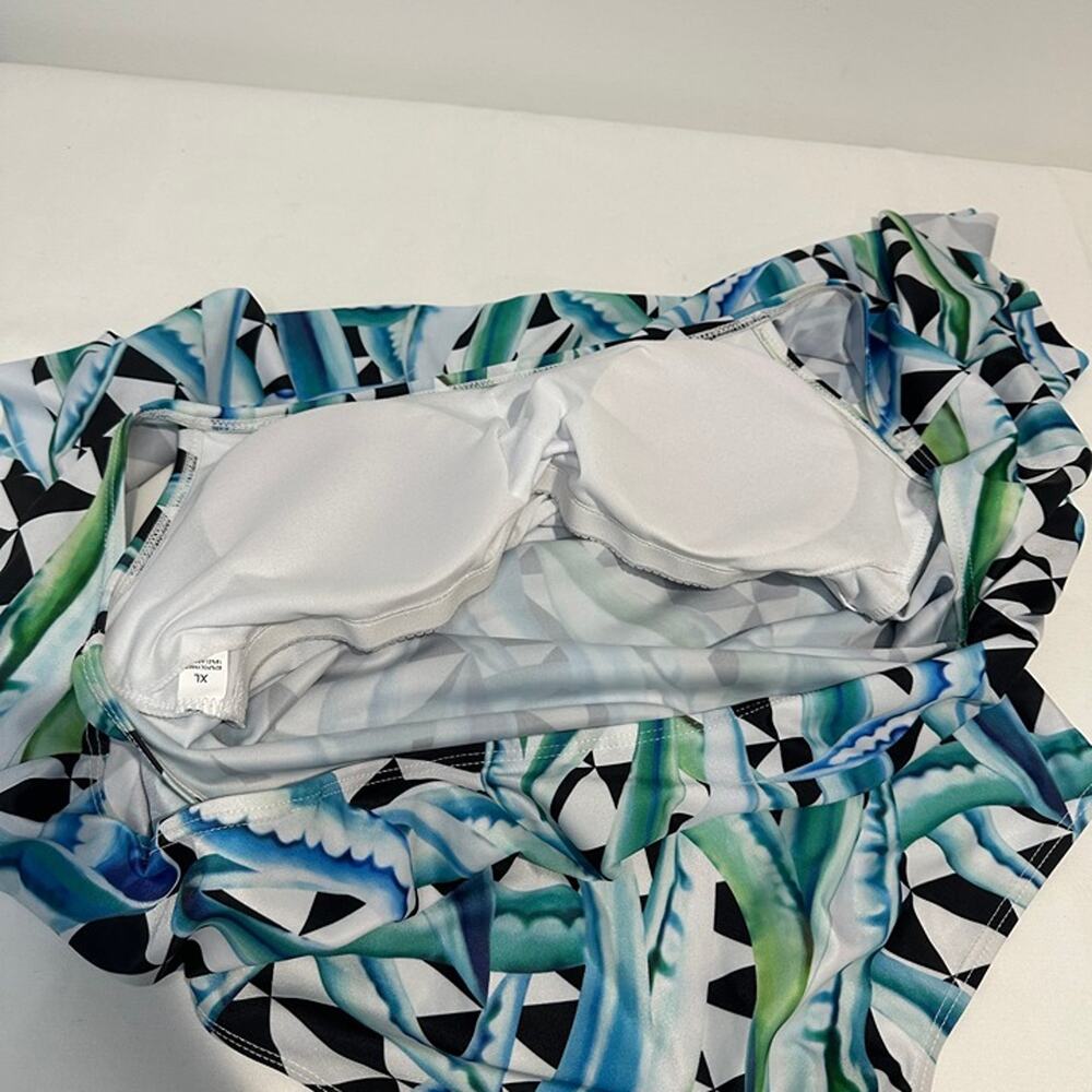 Black, White and Blue One Piece Off Shoulder Swimsuit - New without tags Size XL - Picture 4 of 5